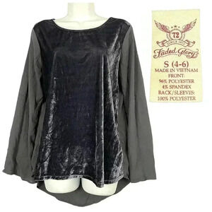 Faded Glory Velvet Bell Sleeve Top SMALL Pullover Blouse